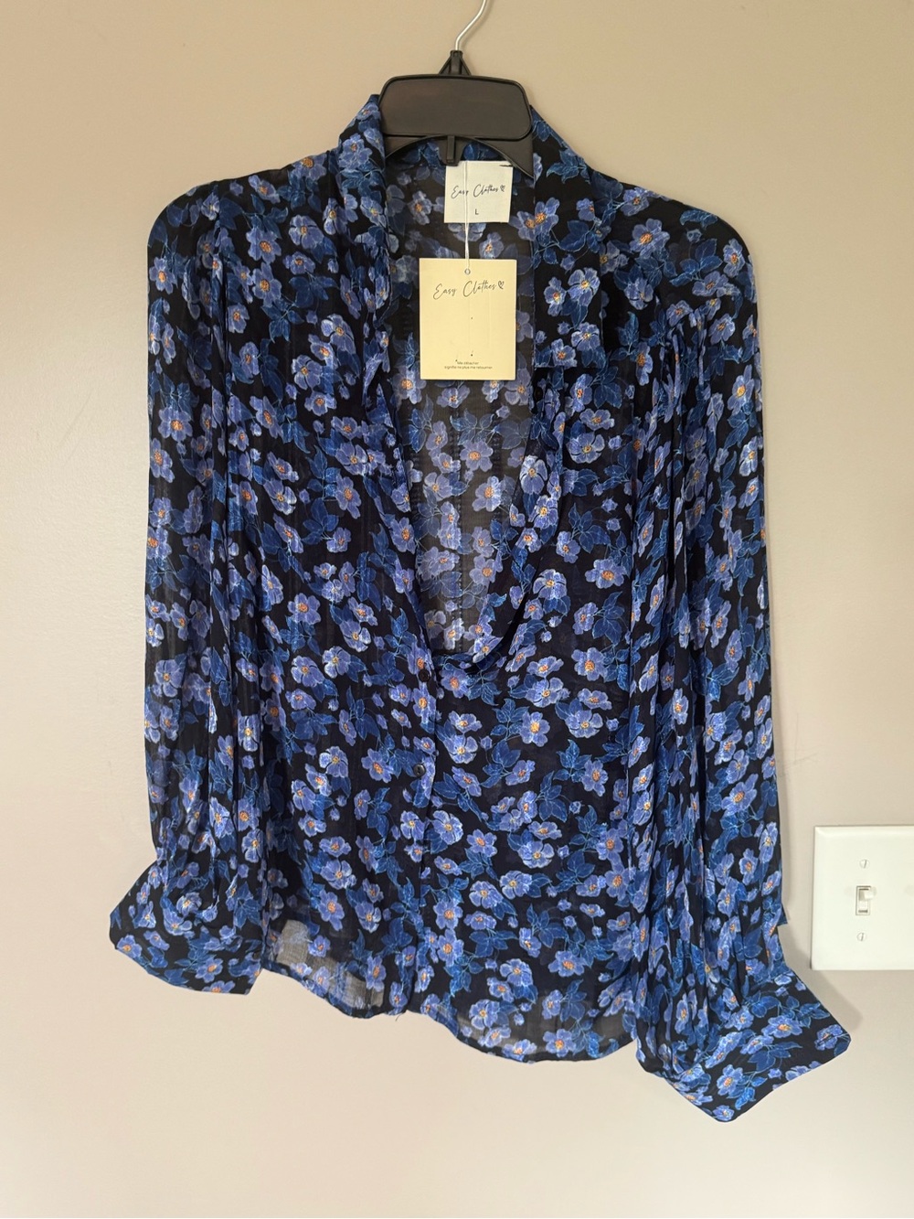 Eve Catherine Blue Floral Draped V-Neck Blouse NWT